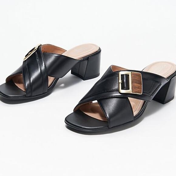 NWOT Rockport Alaina Buckle Total Motion Leather Slide Sandals Size 6.5 - Picture 1 of 11